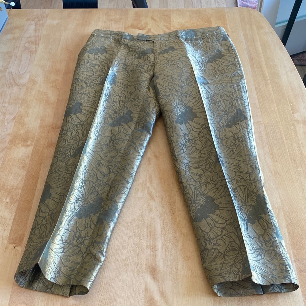 elevenses Metallic Gold Floral Cropped Dress Pants